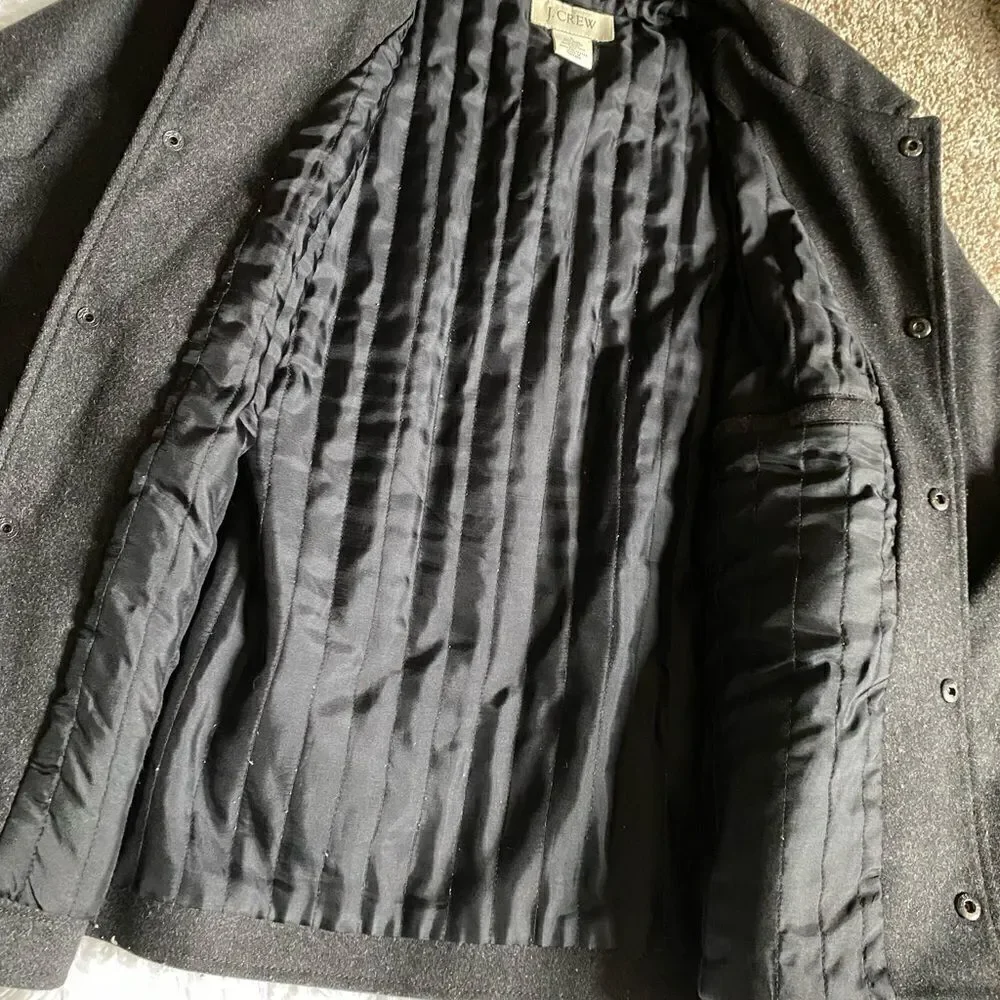 J Crew Coat Snap Down Wool Nylon Winter Lined Pockets Professional Mens Sz Large